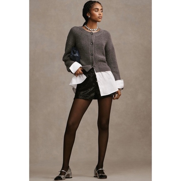 NWT!! ANTHROPOLOGIE Gray Cropped Twofer Cardigan Sweater Academia Preppy Small - Picture 5 of 16